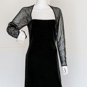 Vintage Black velvet sequinned sheer bodice gown-12 ( US)